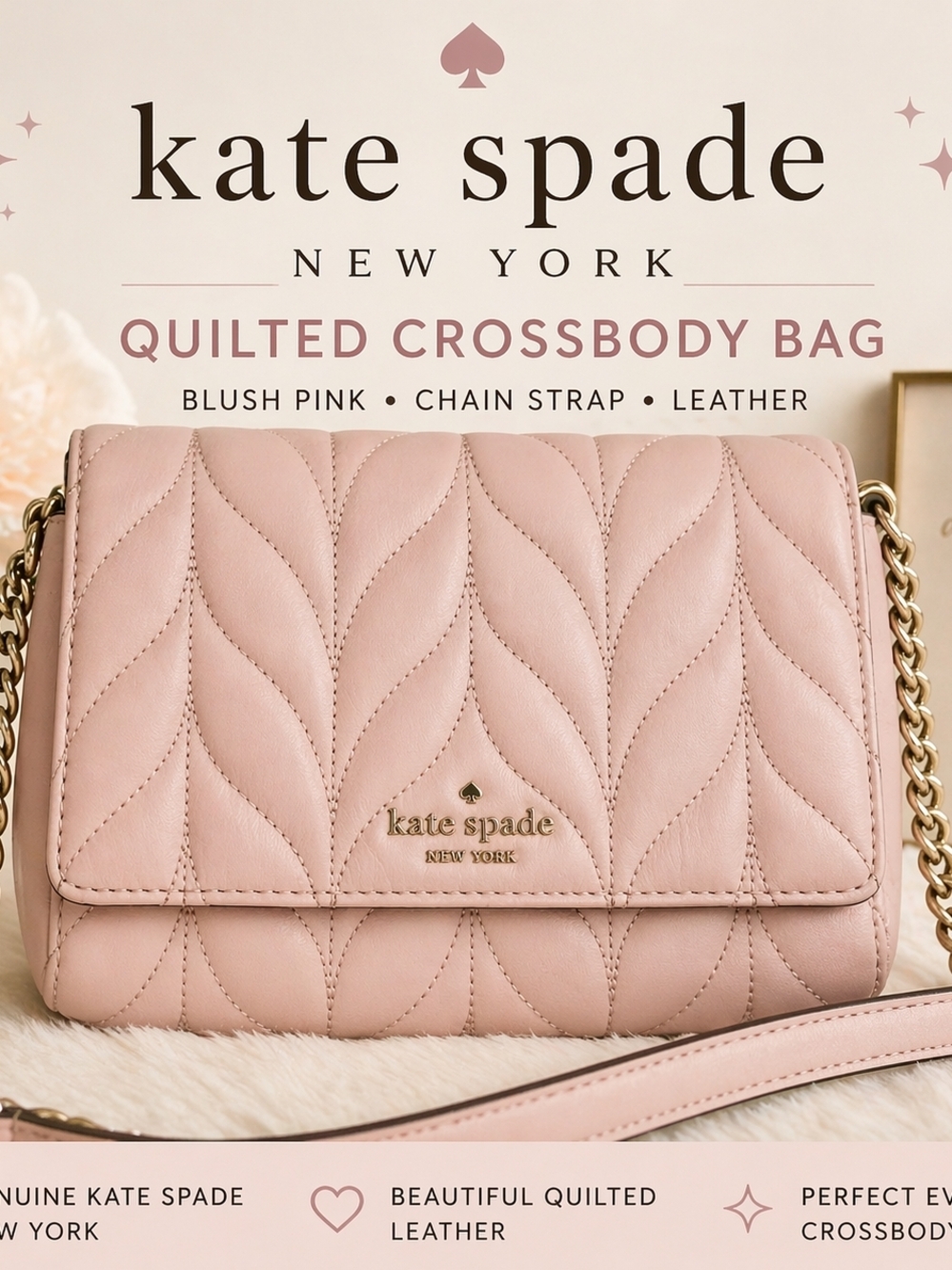 Kate Spade Blush Quilted Leather Chain Crossbody Bag - Picture 4 of 4